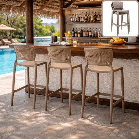 Conjunto Cadeiras Tramontina Original Alta Bege Bar Externa