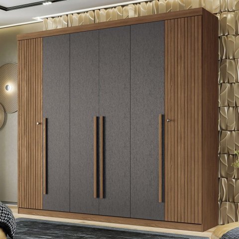 Guarda-roupa Casal Buriti 6 Portas 4 Gavetas Ripado Jatoba/grafite 16234 - Santos Andirá