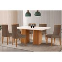 Ver imagem 1 de Sala Jantar Mesa Maldivas Tampo C/ Vidro Curvo 180cm+6 Cadeiras Dakota Madeira Naturale/off White -