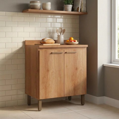 Balcão de Cozinha com Tampo 100% MDF 2 Portas 80cm Princess Marrom Freijó