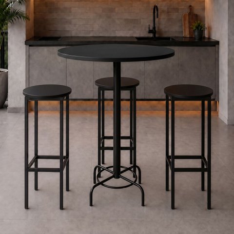 Conjunto Mesa Bistrô Alabama com 3 Banquetas Alta Kassel Cor Preto - Kmj
