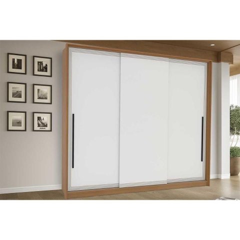 Guarda Roupa 3 Portas de Correr e 4 Gavetas Valência Freijo/branco - Politorno