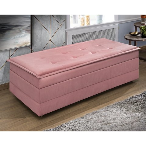 Puff Recamier Casal Rosa que Vira Cama Colchão Estofado Espuma D23