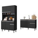 Ver imagem 1 de Balcão de Pia Tatiane 120 Cm e Armário Cozinha Kit Márcia Preto Fosco - Ajl