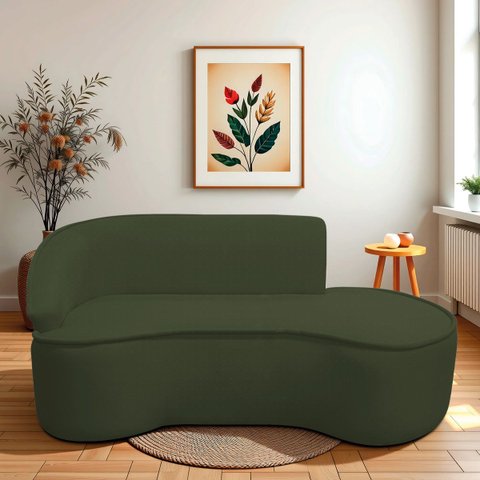 Divã Recamier Curvo Sala de Estar Recepção Marrocos 180cm Lado Direito Linho