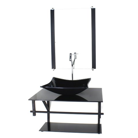 GABINETE DE VIDRO PARA BANHEIRO 60CM AP CUBA RETANGULAR PRETO FULL COM TORNEIRA CROMADA