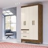 Guarda Roupa Solteiro 4 Portas 2 Gavetas Castanho Wood - Off White Madri - Moval - 1