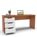 Ver imagem 3 de Mesa Escrivaninha Madri Escritório 3 Gavetas 163x77cm Branco/Freijó 250705