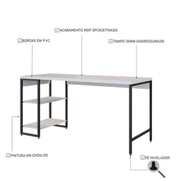 Escrivaninha com Estante Baixa 2 Prateleiras Estilo Industrial 150cm Active Yescasa - 6
