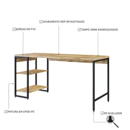 Escrivaninha com Estante Baixa 2 Prateleiras Estilo Industrial 150cm Active Yescasa - 6