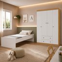 Ver imagem 3 de Jogo de Quarto com Cama Solteiro e Guarda-Roupa 4 Portas 2 Gavetas Lira Multimóveis MP4836