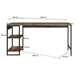 Escrivaninha com Estante Baixa 2 Prateleiras Estilo Industrial 150cm Active Yescasa - 5