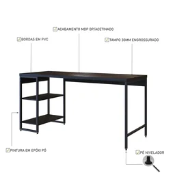 Escrivaninha com Estante Baixa 2 Prateleiras Estilo Industrial 150cm Active Yescasa - 6