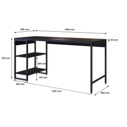 Escrivaninha com Estante Baixa 2 Prateleiras Estilo Industrial 150cm Active Yescasa - 5