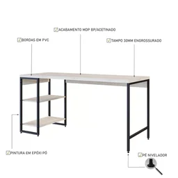 Escrivaninha com Estante Baixa 2 Prateleiras Estilo Industrial 150cm Active Yescasa - 6