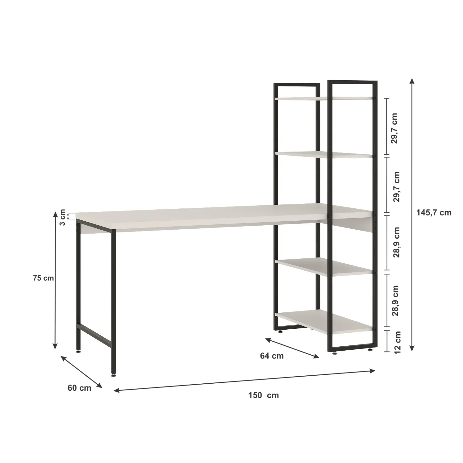 Escrivaninha com Estante 4 Prateleiras Estilo Industrial 150cm Active Yescasa - 4