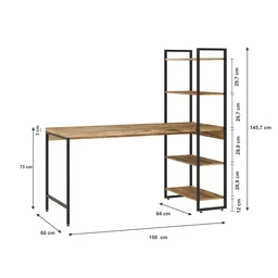 Escrivaninha com Estante 4 Prateleiras Estilo Industrial 150cm Active Yescasa - 4