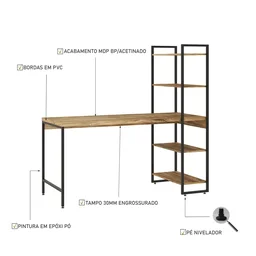Escrivaninha com Estante 4 Prateleiras Estilo Industrial 150cm Active Yescasa - 5