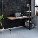 Ver imagem 1 de Escrivaninha Mesa Escritório com Estante Estilo Active 4 Prateleiras 150cm Industrial Yescasa Nogal Marrom