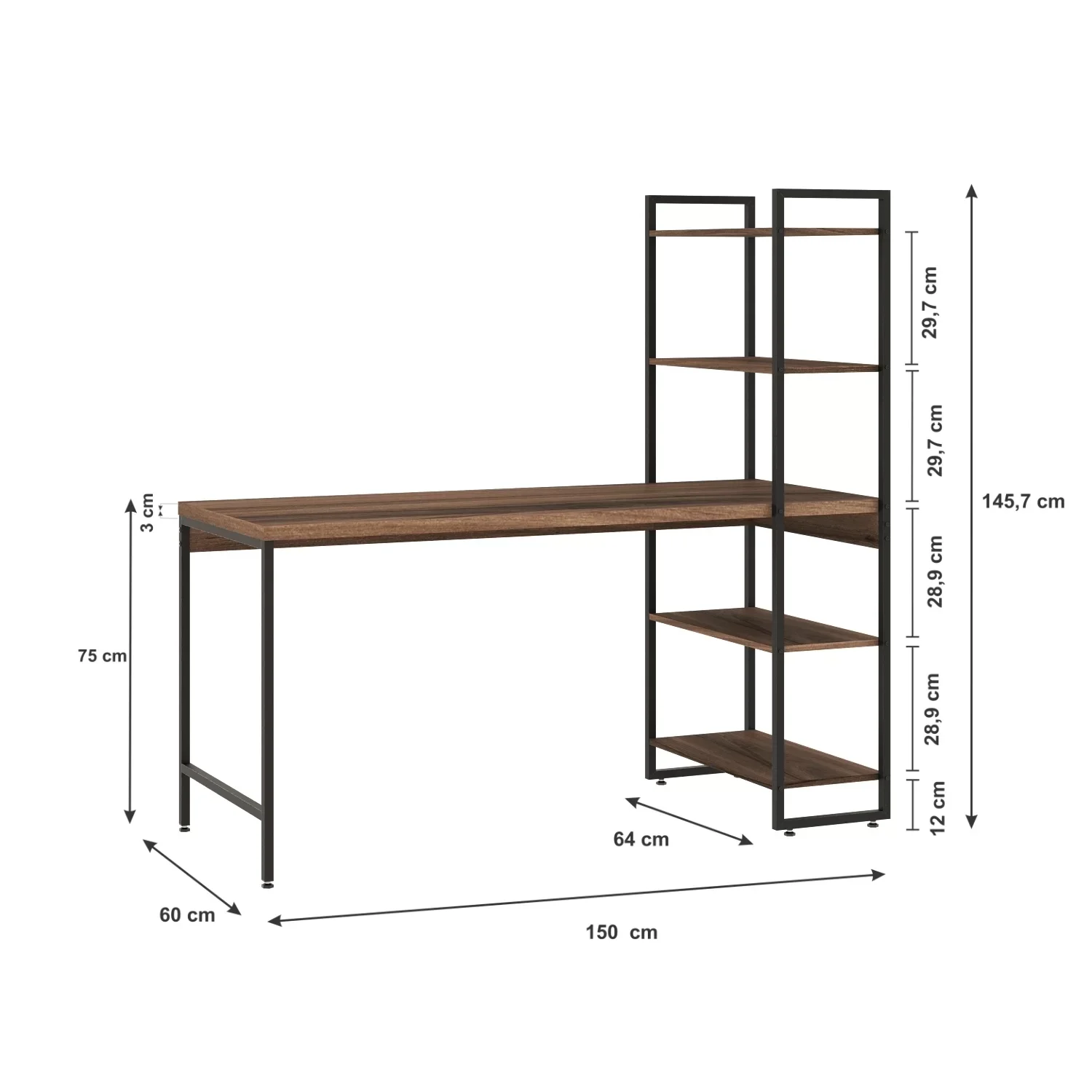 Escrivaninha com Estante 4 Prateleiras Estilo Industrial 150cm Active Yescasa - 4