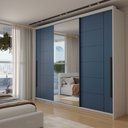 Ver imagem 3 de Guarda-Roupa Casal Genebra 3 Portas 4 Gavetas com Espelho Branco/Azul - Panorama Móveis