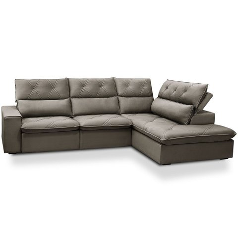 Sofá 3 Lugares Retrátil Reclinável Chaise Direito 258cm Bergen F04 Veludo Marrom Claro - Lyam Decor