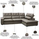 Ver imagem 3 de Sofá 3 Lugares Retrátil Reclinável Chaise Direito 258cm Bergen F04 Veludo Marrom Claro - Lyam Decor