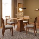 Ver imagem 1 de Conjunto Sala de Jantar Mesa Pirâmide 105cm com 4 Cadeiras MDF Palha Sintética Pinhão/Bege Claro
