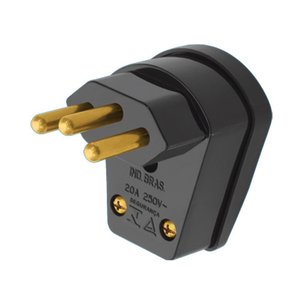 Plugue 2P+T Saída Lateral Bipolar 90 Grau 20A 250 Volts Preto Sobrepor - 1490 - FAME PLUGUE BIPOLAR 