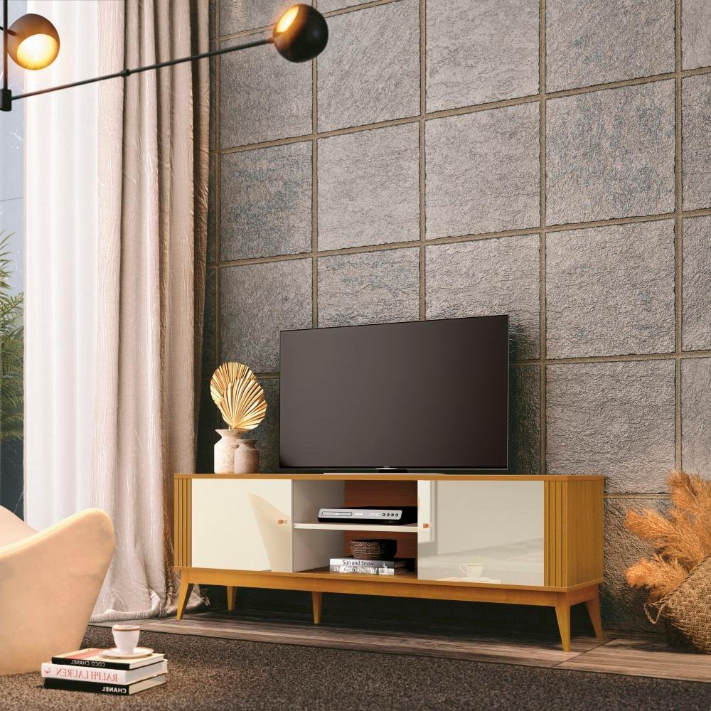 Rack Grécia 2 Portas 160cm TV 60 Polegadas Ripado Lateral Cor:OffWhite/Cedro é boa?