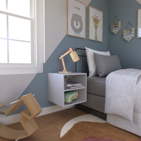 Nicho com Prateleira para Quarto Infantil 40cm Cinza/Cristal