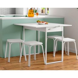 Conjunto: Mesa de Cozinha 1590 Extensível + 4 Banquetas Branco - Carraro - 1