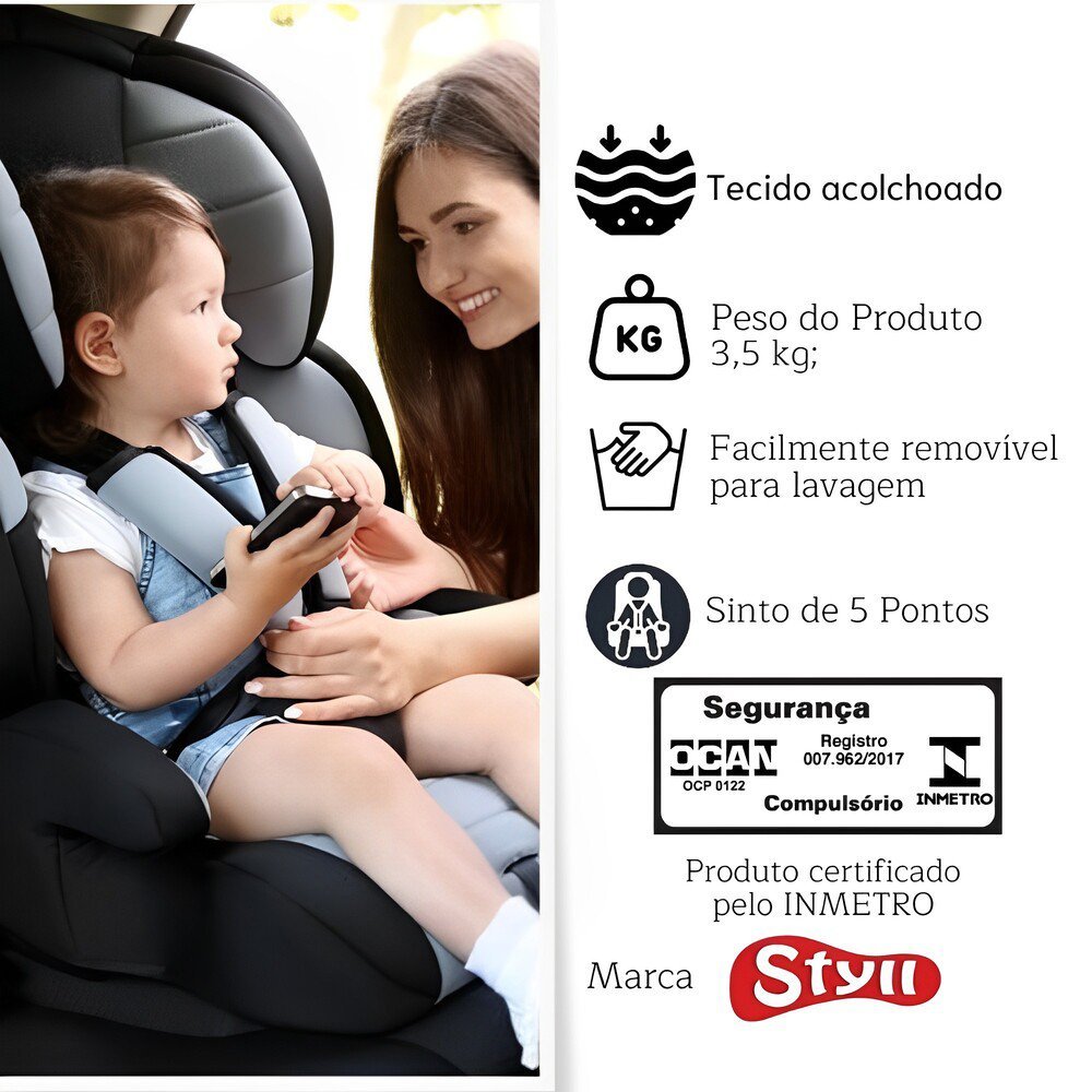 Cadeira Infantil Styll Baby Para Carro Criança kg a kg Poltrona Auto Menina Feminino Grafite