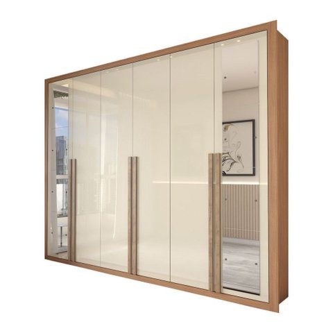Guarda-roupa Casal Severo Gold 6 Portas 6 Gavetas com Espelho Cinamomo/off White - Panorama Móveis