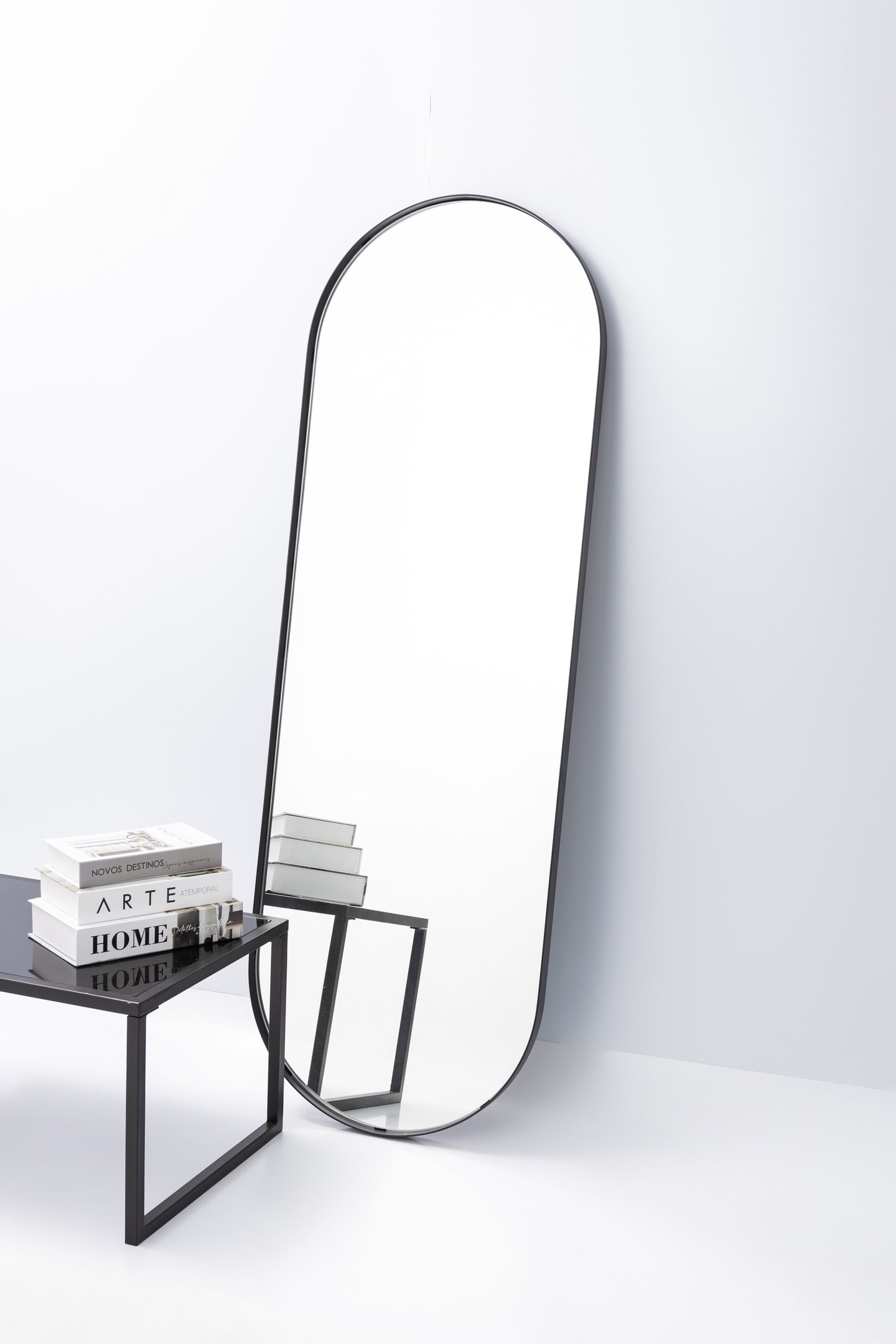 Espelho Decorativo Grande Oval com Moldura Metal Corpo Inteiro 170 X 70 Cm Industrial Preto - 2