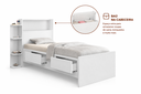 Ver imagem 3 de Cama Solteiro Branca com Gavetas, Baú e Prateleiras Organizadoras e Colchão D33
