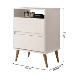 Mesa Cabeceira Lotus Moderna em Mdf com 2 Gavetas com Nicho:off White - 3