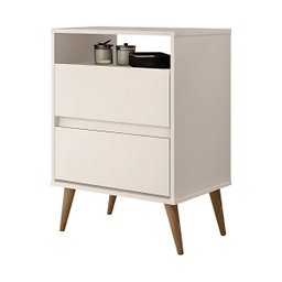 Mesa Cabeceira Lotus Moderna em Mdf com 2 Gavetas com Nicho:off White - 1