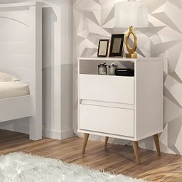 Mesa Cabeceira Lotus Moderna em Mdf com 2 Gavetas com Nicho:off White - 2