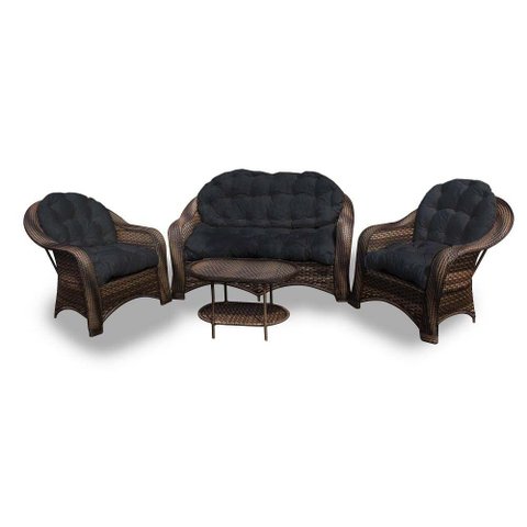 Conjunto de Sofá Fibra Sintética Janaína - 1 Sofá 2L + 2 Poltronas + 1 Mesa Centro - Tecido Duna Pre