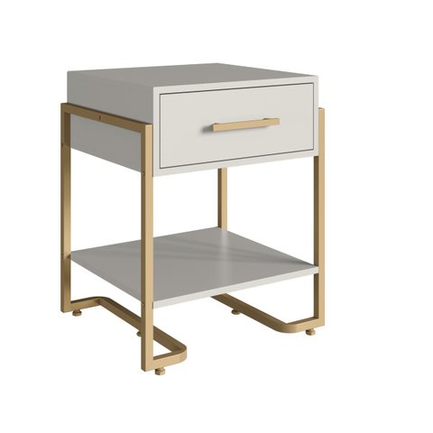 Mesa de Cabeceira 49cm com Gaveta e Prateleira Arenas/Dourado P1059