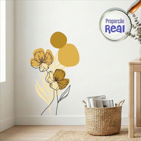 Adesivo Floral Boho Amarelo Estilo Nórdico 50X90 Minimalista Abstrato