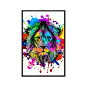 Quadro Decorativo - Leao Colorido Pintura Anm018 Tela Canvas - 60x40cm