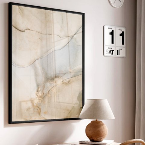 Quadro Decorativo Abstrato Mármore Branco Perolado em Moldura Caixa Tacolado Moldura Trad 1cm Branca