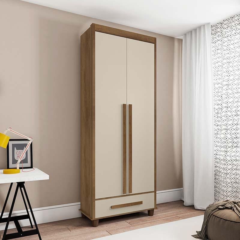 Guarda Roupa Pequeno 85cm Solteiro 2 Portas Dubai RV Móveis Cinamomo ...