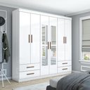 Ver imagem 1 de Guarda-Roupa Casal Medelin 6 Portas 4 Gavetas com Espelho Multimóveis CR35557 Branco