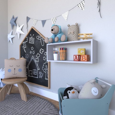 Nicho para Quarto Infantil Retangular 60x16cm Cinza/Cristal