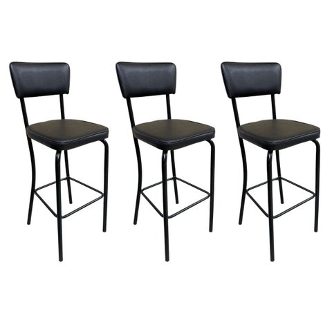 Conjunto 3 Banquetas Olivia Altura 73cm para Bar e Cozinha Preta com Assento Confortável Encosto Est
