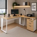 Ver imagem 1 de Mesa para Escritório em L Mesa Escritório com Gaveteiro Moderno 3 Gavetas 150cm Macadâmia com