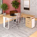 Ver imagem 2 de Mesa para Escritório em L Mesa Escritório com Gaveteiro Moderno 3 Gavetas 150cm Macadâmia com